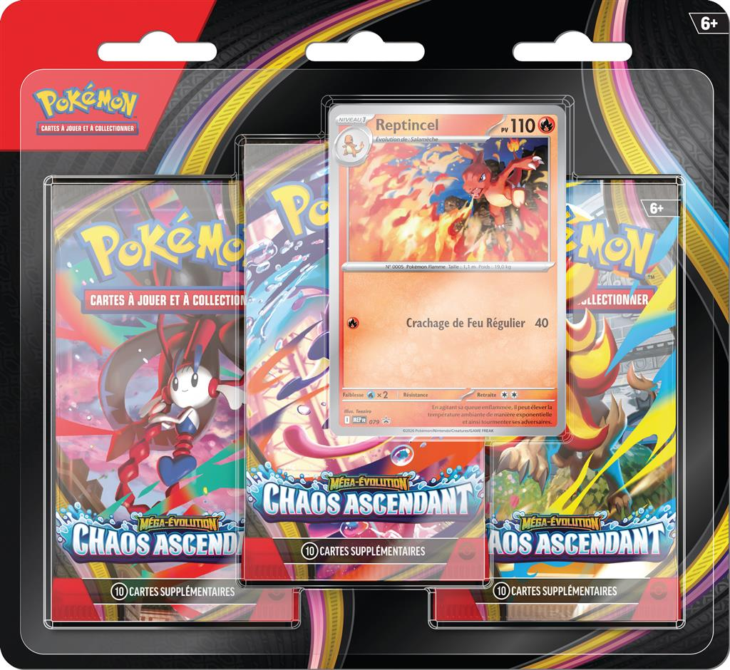 Pack 3 Boosters Pokémon Méga Évolution Chaos Ascendant ME04 - Version Reptincel