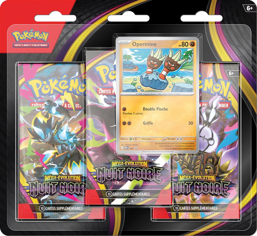 Pack 3 Boosters Pokémon Méga Évolution Nuit Noire ME05 - Version Opermine